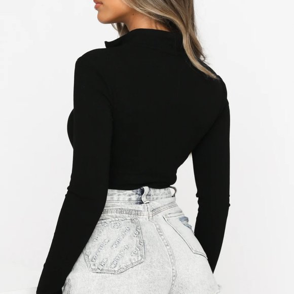 Take A Walk Long Sleeve Ribbed Bodysuit Black - Picture 2 of 4
